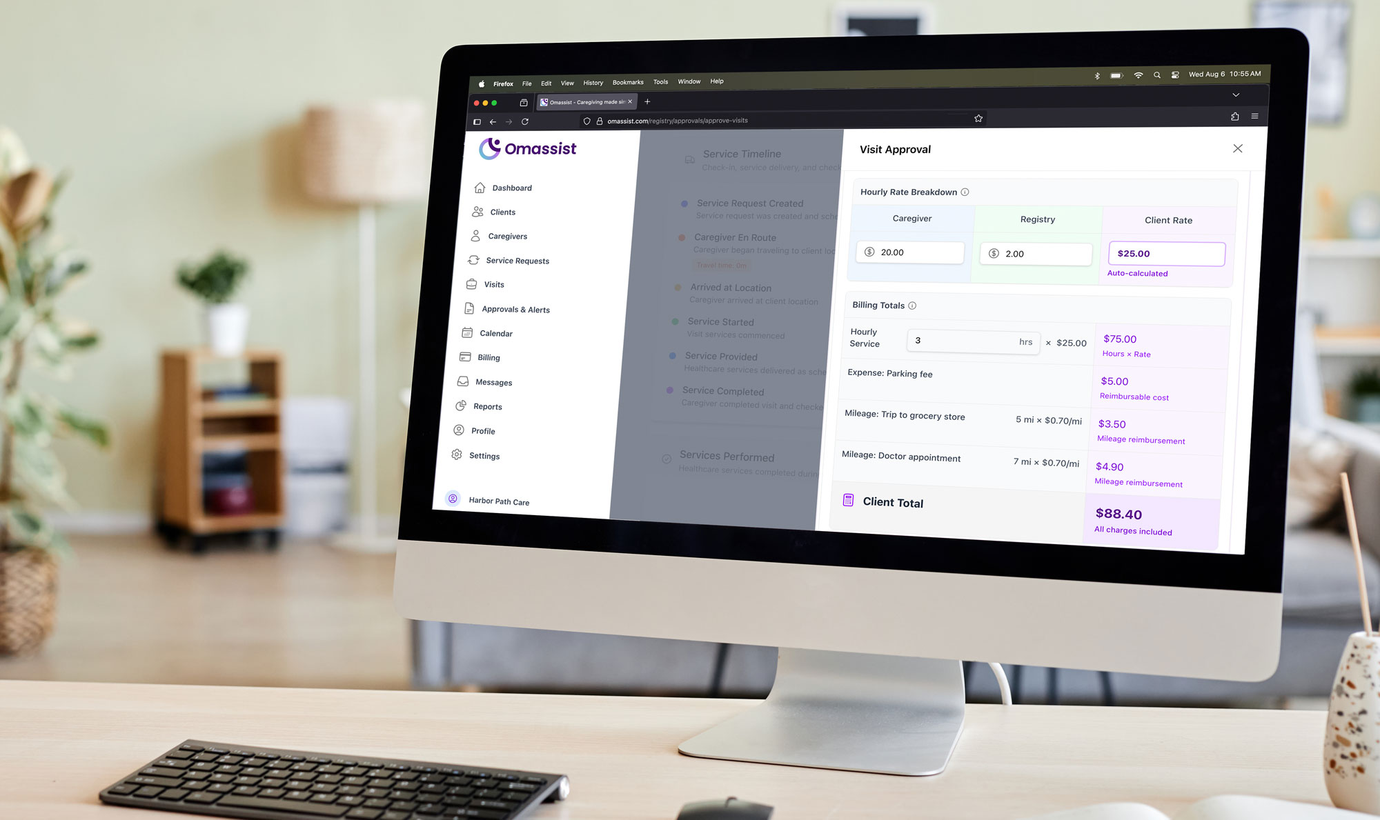 Close-up of a billing interface on a laptop